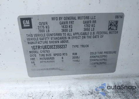 2014 GMC Sierra 1500 Sle z USA, uszkodzony, nr VIN 1GTR1UEC8EZ358237